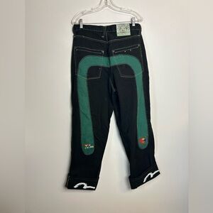 Vintage EVISU Genes jeans Big Green Seagull Logo Denim Mens Pants Lot 0454 34X34